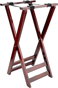 Red Brown Folding Wood Tray Stand, (32"/81cm)
